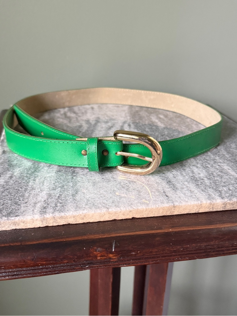 Vintage Green Belt with Gold Buckle